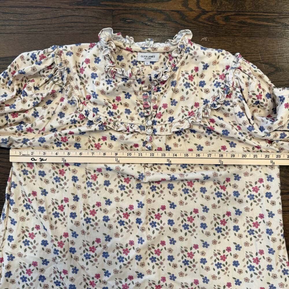 Olivia James The Label Floral Ruffle Dress Women’s Large Cottagecore Prairie Mid - Picture 4 of 6